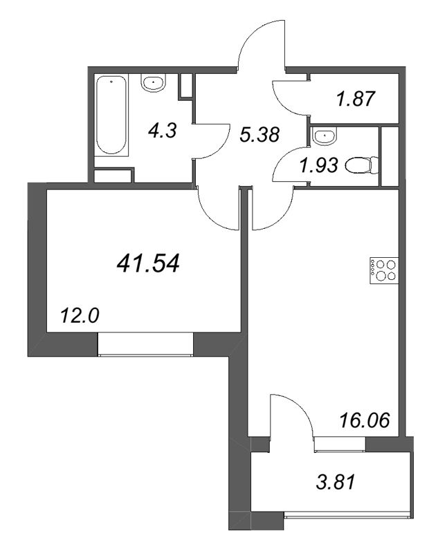 2 ккв (Евро) 41,5 м²
