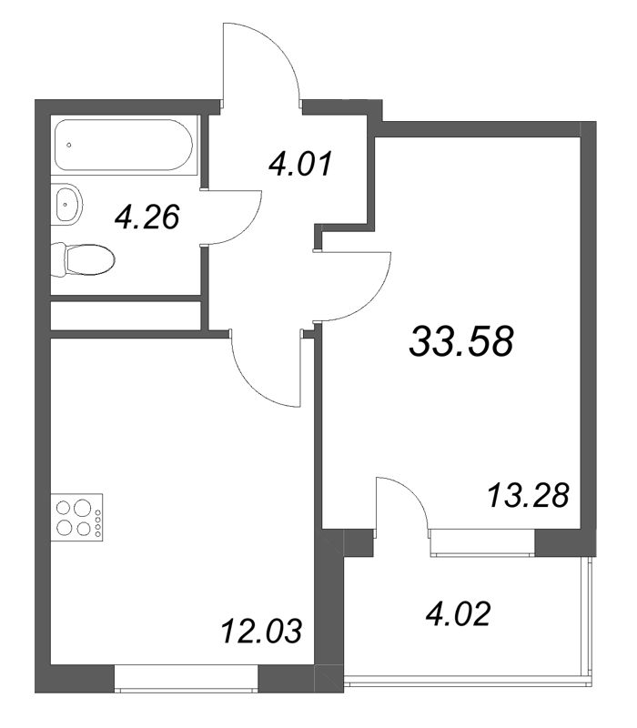 1 ккв 33,6 м²