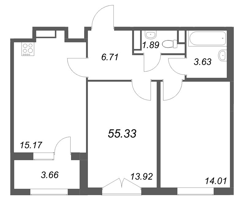 3 ккв (Евро) 55,3 м²