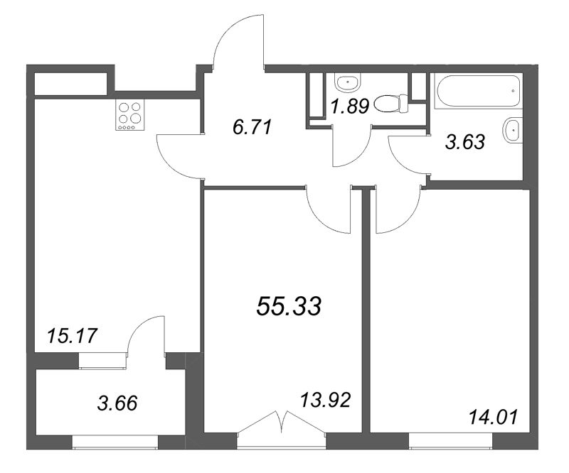 3 ккв (Евро) 55,3 м²