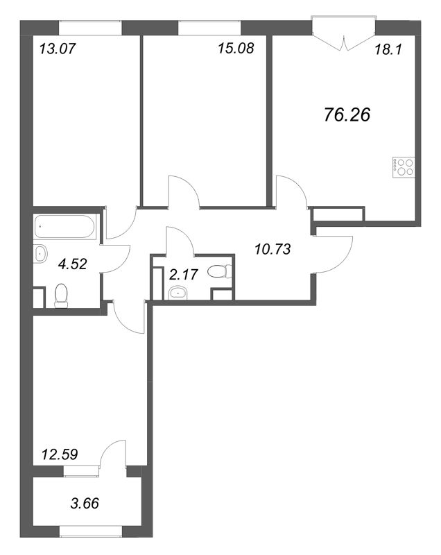 4 ккв (Евро) 76,3 м²