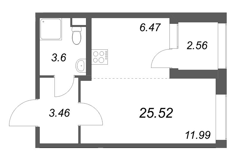 Студия 25,5 м²
