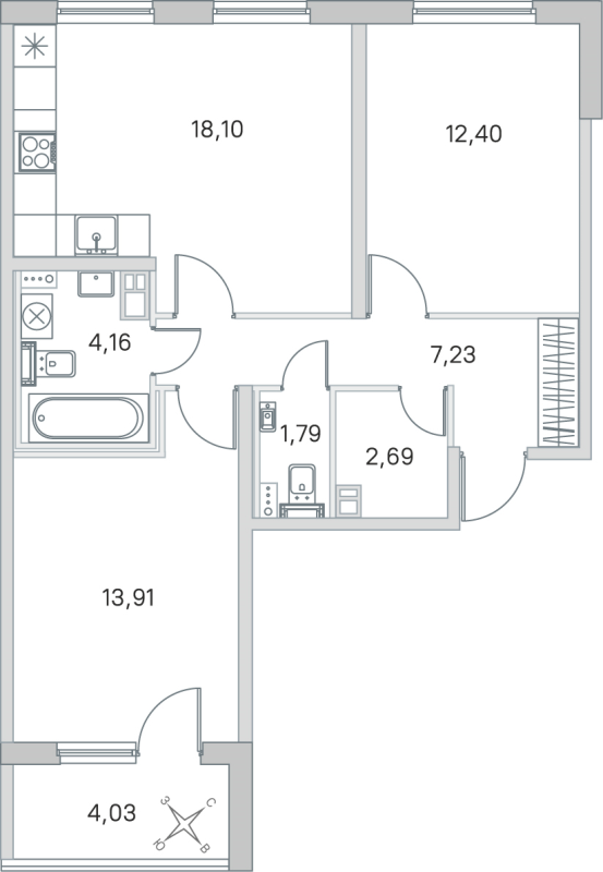 3 ккв (Евро) 60,3 м²