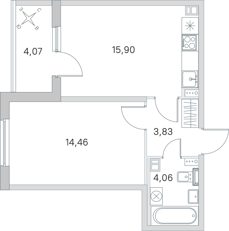 2 ккв (Евро) 38,3 м²