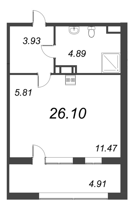 Студия 26,1 м²