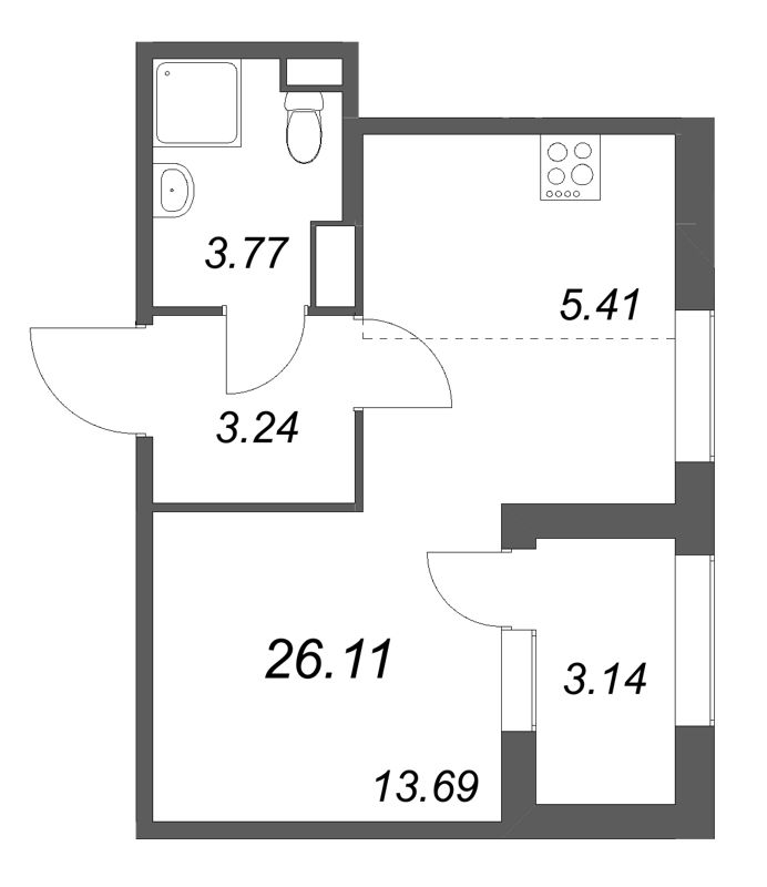 Студия 26,1 м²