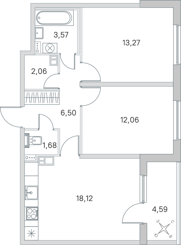 3 ккв (Евро) 57,3 м²