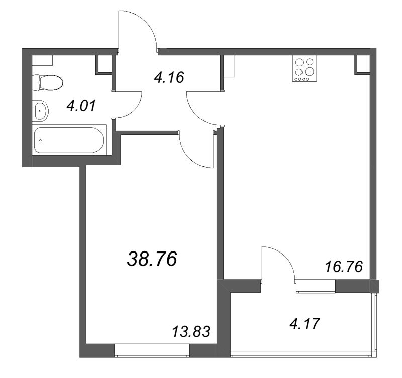2 ккв (Евро) 38,8 м²
