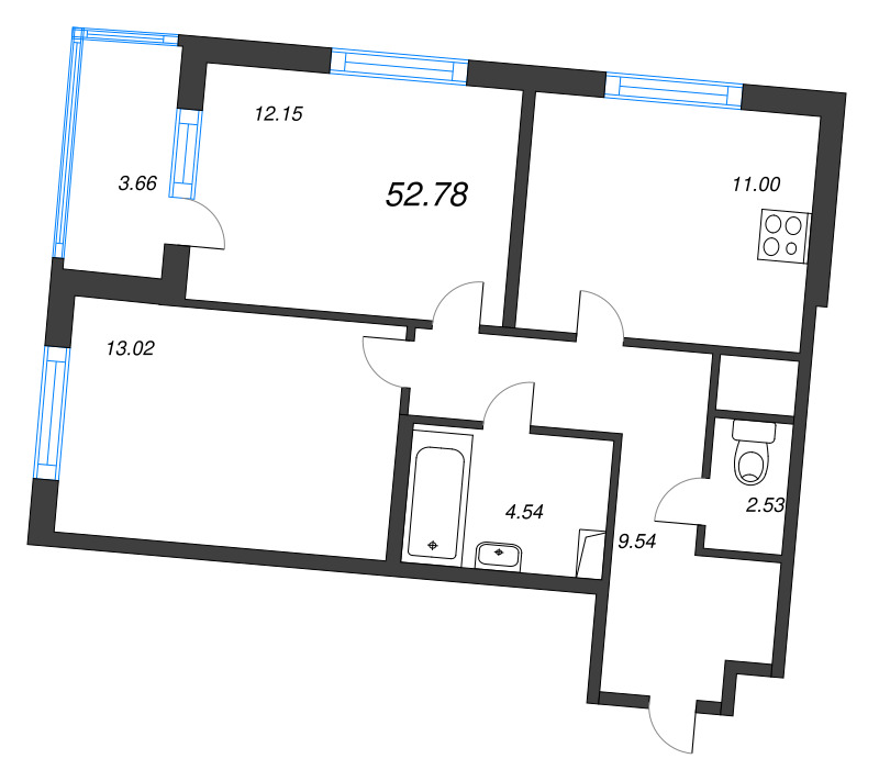 2 ккв 52,8 м²