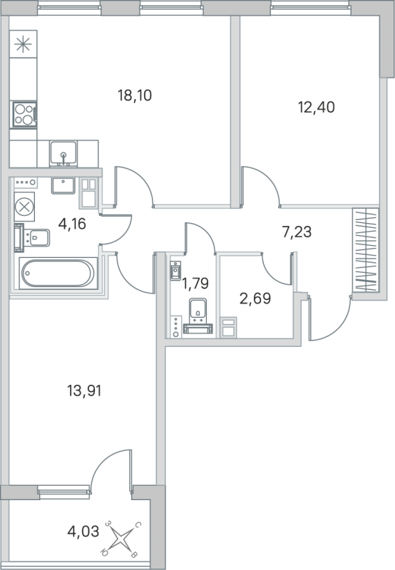 3 ккв (Евро) 60,3 м²