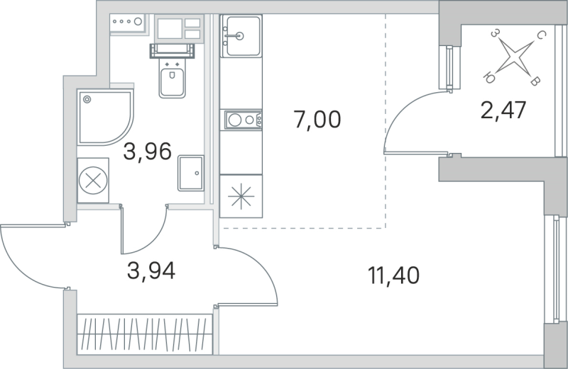 Студия 26,3 м²