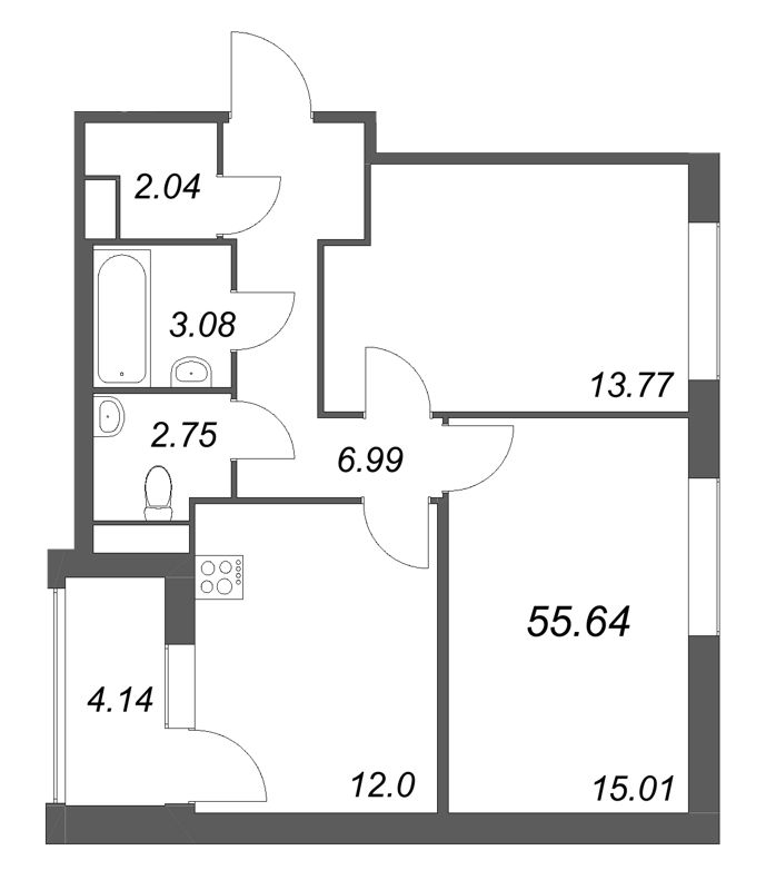 2 ккв 55,6 м²