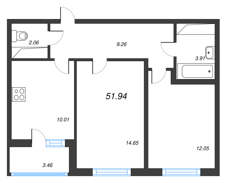 2 ккв 51,9 м²