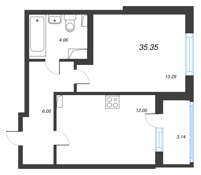 1 ккв 35,4 м²
