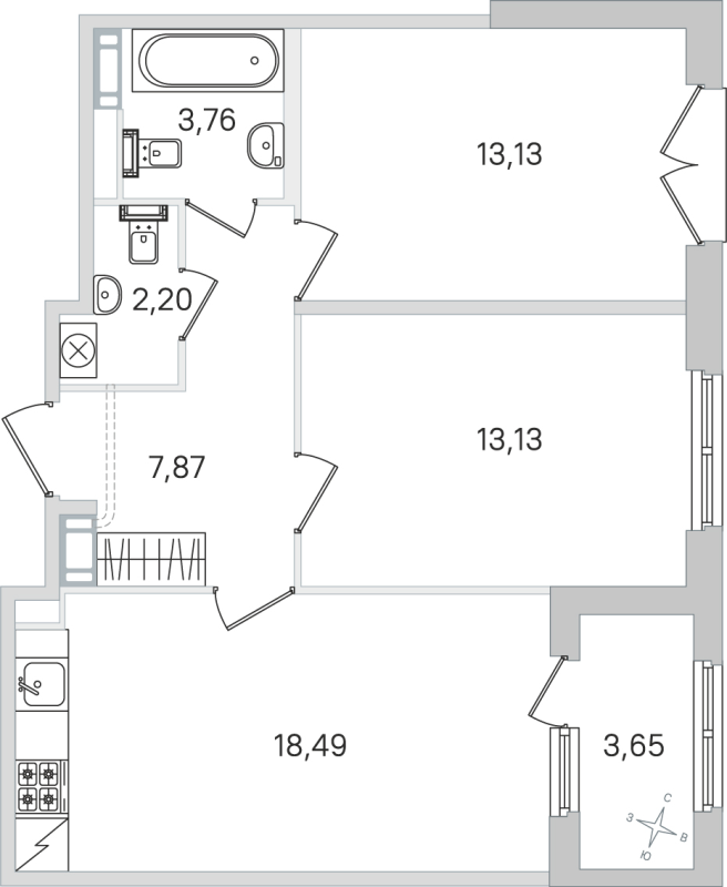 3 ккв (Евро) 58,6 м²