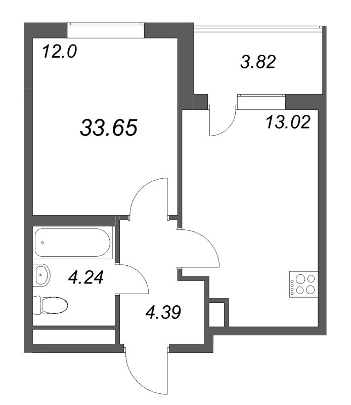 1 ккв 33,7 м²
