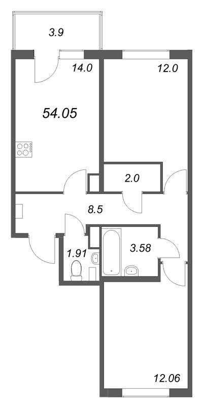 2 ккв 54,1 м²