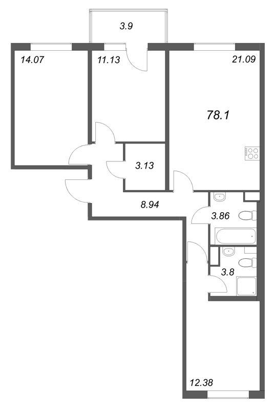 4 ккв (Евро) 78,1 м²