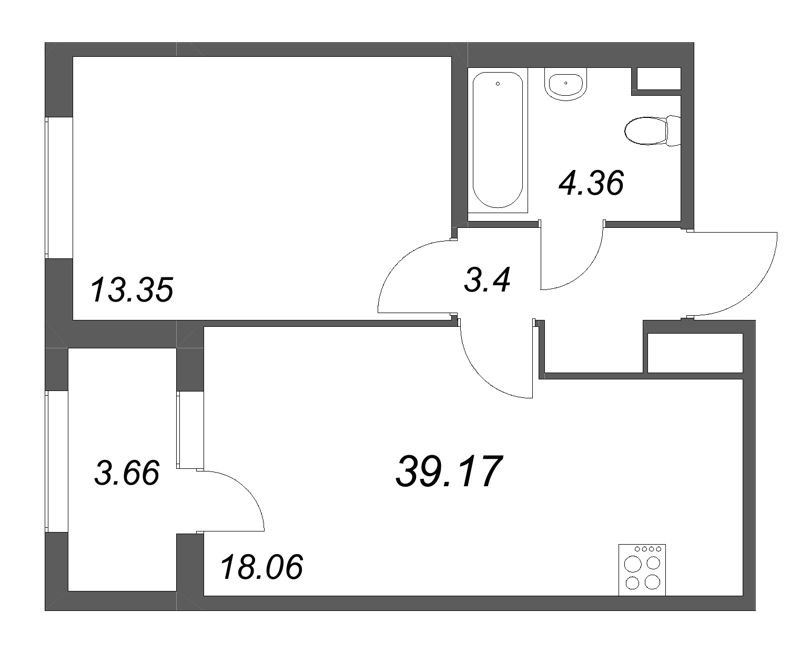 2 ккв (Евро) 39,2 м²
