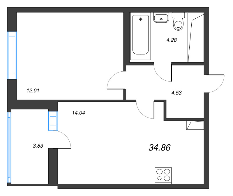 1 ккв 34,9 м²