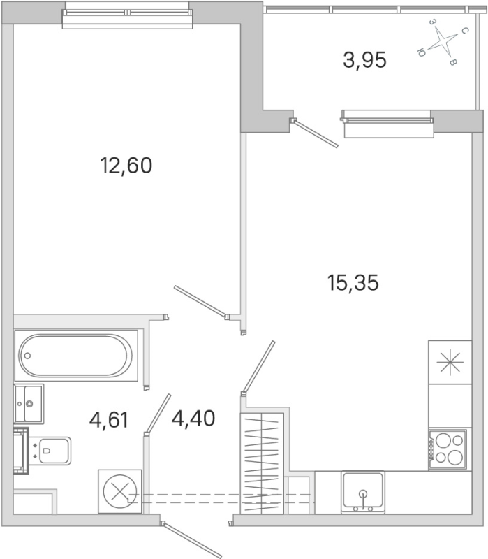 2 ккв (Евро) 37 м²