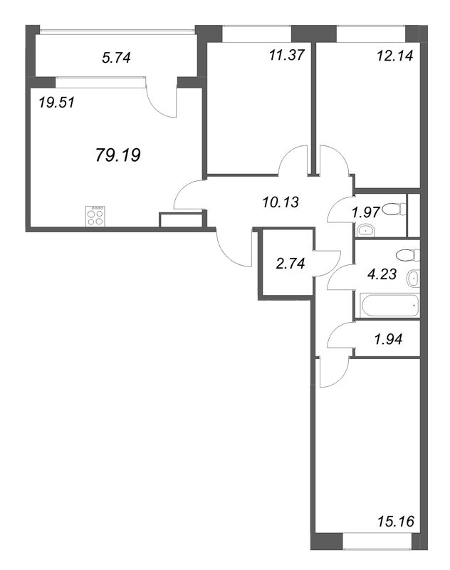 4 ккв (Евро) 79,2 м²
