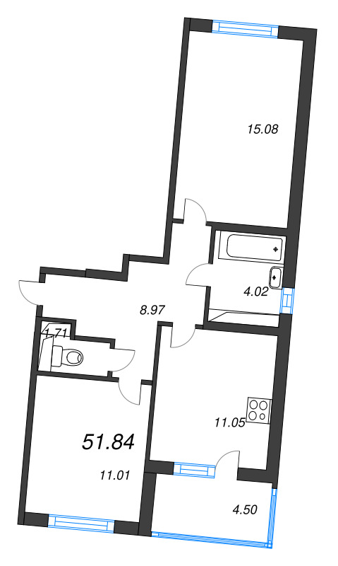 2 ккв 51,8 м²