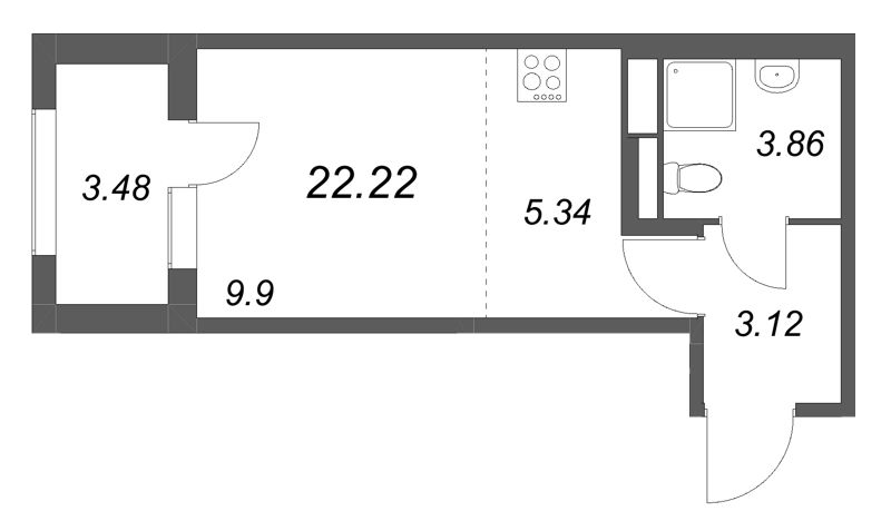 Студия 22,2 м²