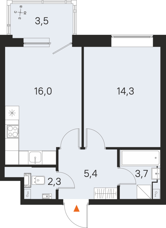 2 ккв (Евро) 41,7 м²