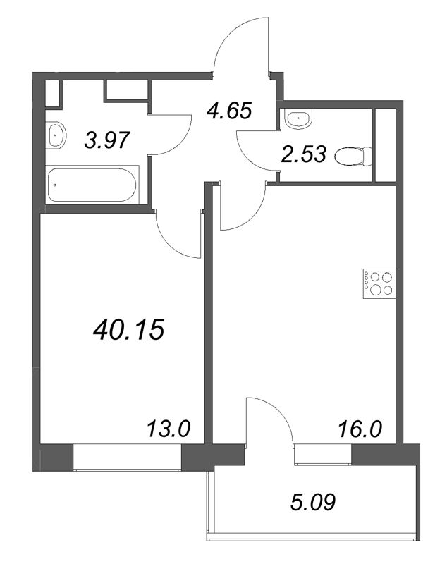 2 ккв (Евро) 40,2 м²
