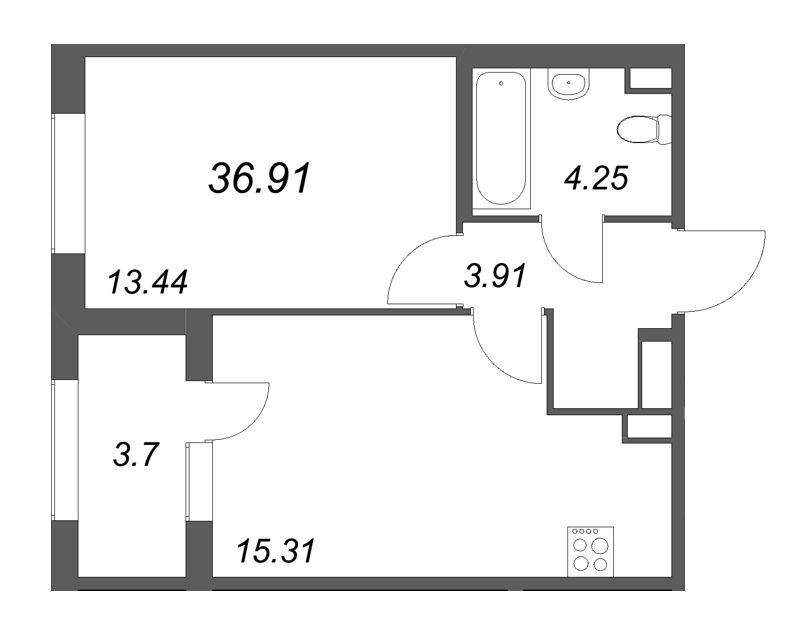 2 ккв (Евро) 36,9 м²