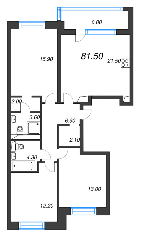 4 ккв (Евро) 81,5 м²