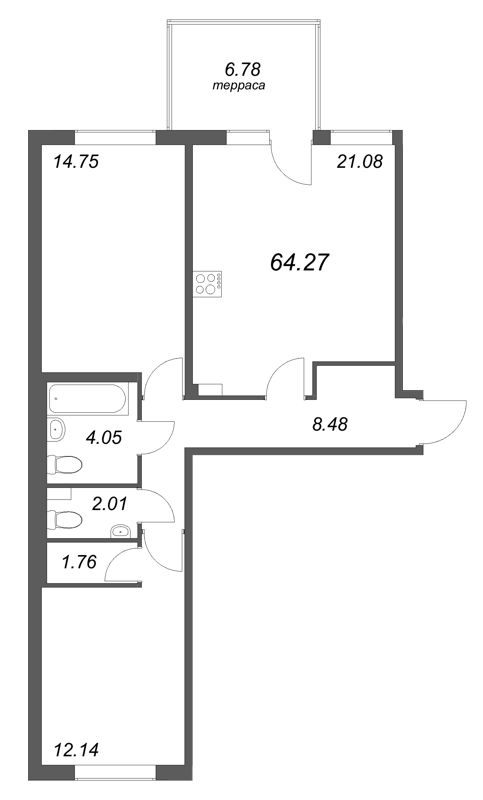 3 ккв (Евро) 64,3 м²