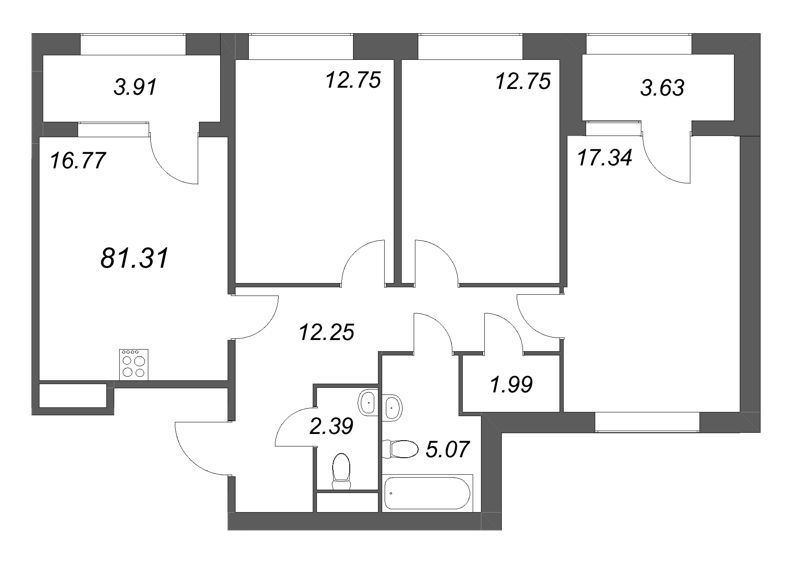 4 ккв (Евро) 81,3 м²