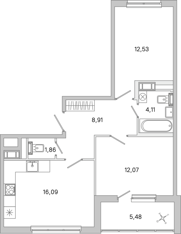 3 ккв (Евро) 55,6 м²