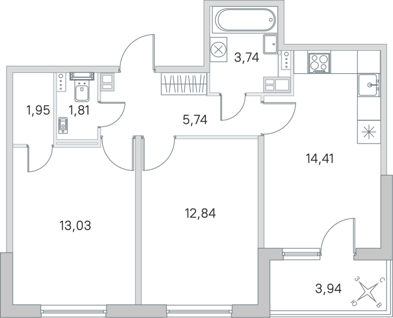 2 ккв 53,5 м²