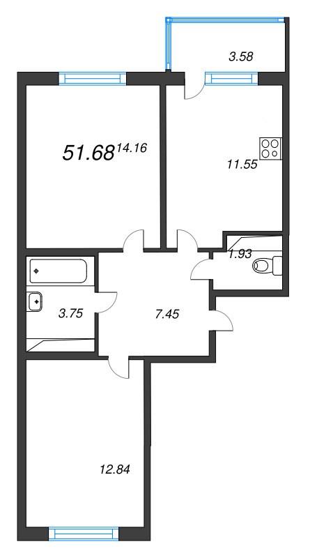 2 ккв 51,7 м²