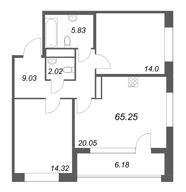 3 ккв (Евро) 65,3 м²