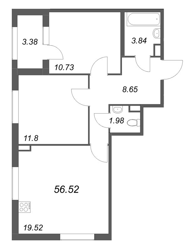 3 ккв (Евро) 56,5 м²
