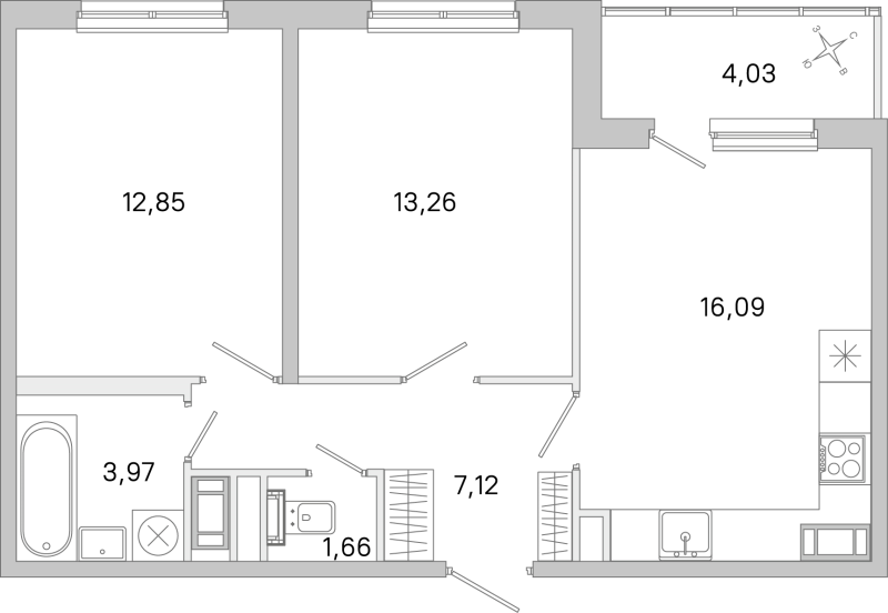 3 ккв (Евро) 55 м²