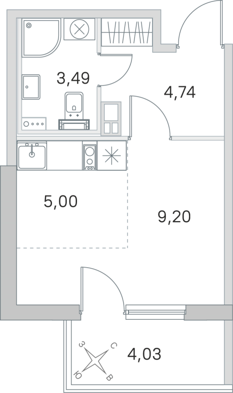 Студия 22,4 м²