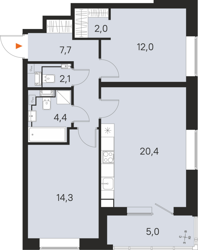 3 ккв (Евро) 62,9 м²