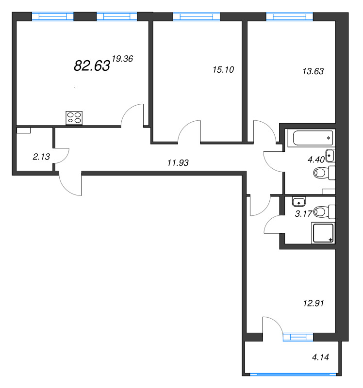4 ккв (Евро) 82,6 м²