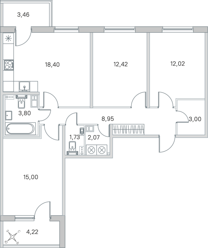 4 ккв (Евро) 77,4 м²