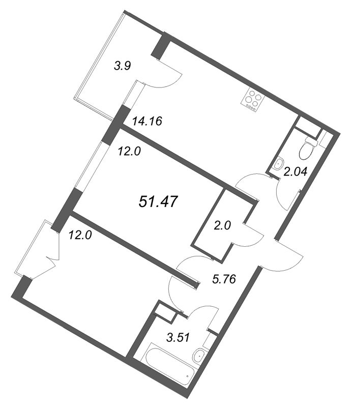 2 ккв 51,5 м²