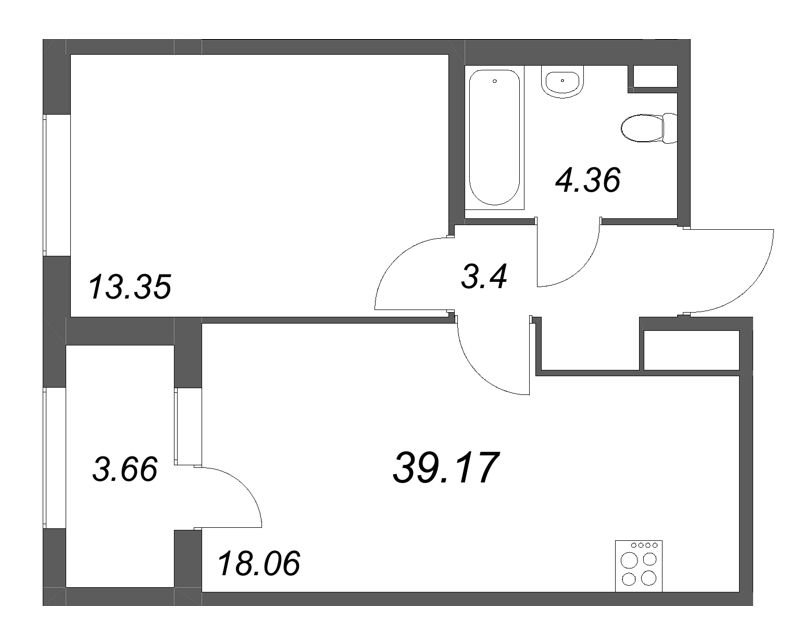 2 ккв (Евро) 39,2 м²