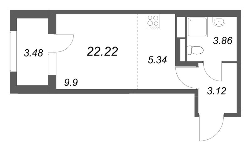 Студия 22,2 м²
