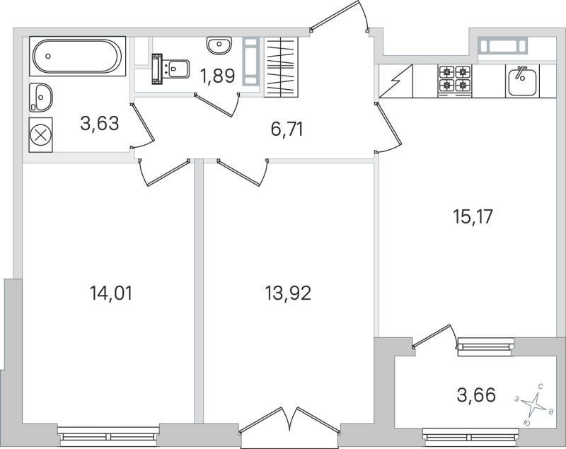 3 ккв (Евро) 55,3 м²