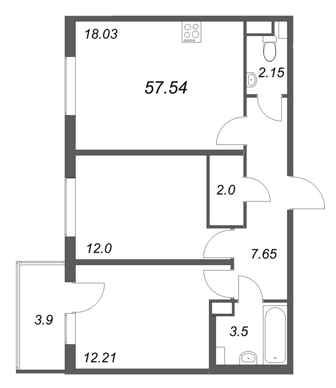 3 ккв (Евро) 57,5 м²