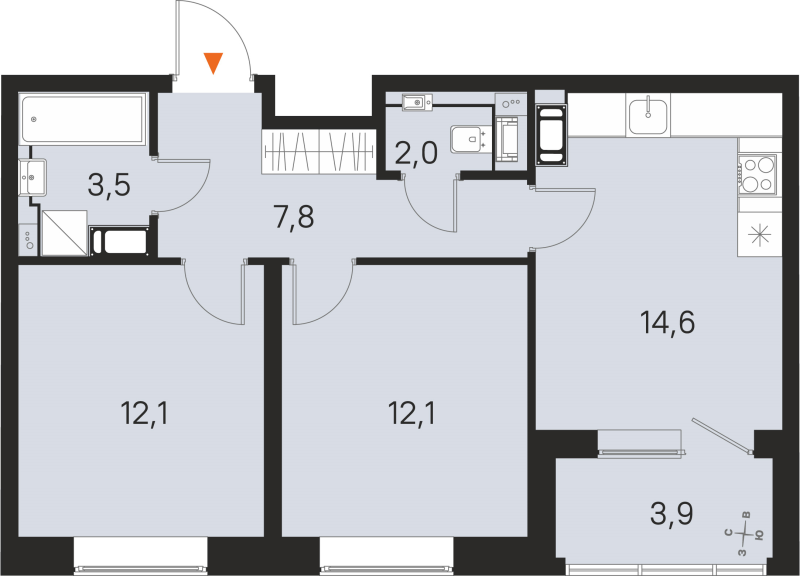 2 ккв 52,1 м²